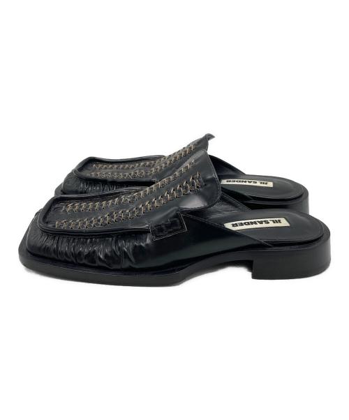 JIL SANDER（ジルサンダー）JIL SANDER (ジルサンダー) SQUARE TOE LEATHER MULES SANDALS ブラック サイズ:37の古着・服飾アイテム