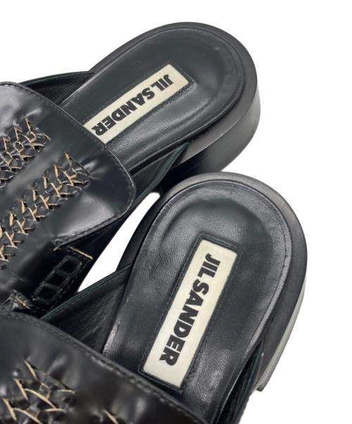 JIL SANDER（ジルサンダー）JIL SANDER (ジルサンダー) SQUARE TOE LEATHER MULES SANDALS ブラック サイズ:37の古着・服飾アイテム