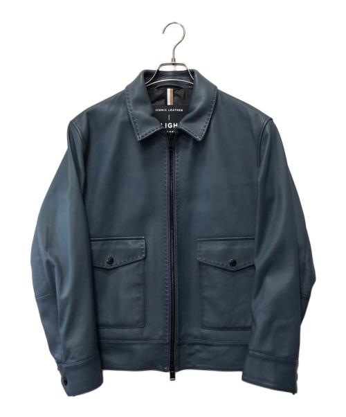 BOSS HUGO BOSS（ボス ヒューゴボス）BOSS HUGO BOSS (ボス ヒューゴボス) ラムレザーフライトジャケット ブルー サイズ:50の古着・服飾アイテム