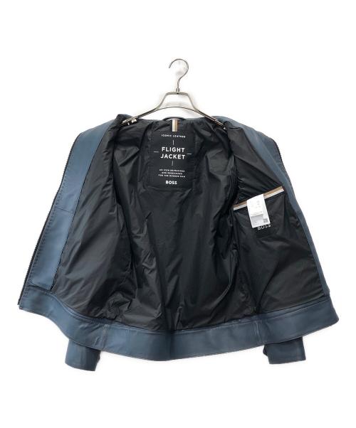 BOSS HUGO BOSS（ボス ヒューゴボス）BOSS HUGO BOSS (ボス ヒューゴボス) ラムレザーフライトジャケット ブルー サイズ:50の古着・服飾アイテム