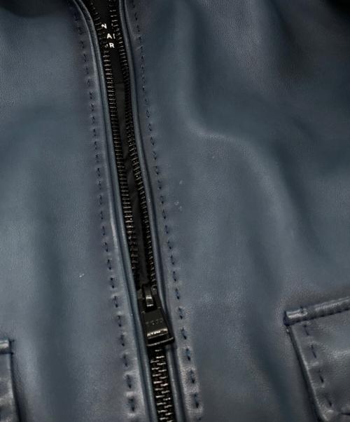 BOSS HUGO BOSS（ボス ヒューゴボス）BOSS HUGO BOSS (ボス ヒューゴボス) ラムレザーフライトジャケット ブルー サイズ:50の古着・服飾アイテム