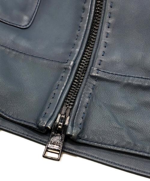 BOSS HUGO BOSS（ボス ヒューゴボス）BOSS HUGO BOSS (ボス ヒューゴボス) ラムレザーフライトジャケット ブルー サイズ:50の古着・服飾アイテム