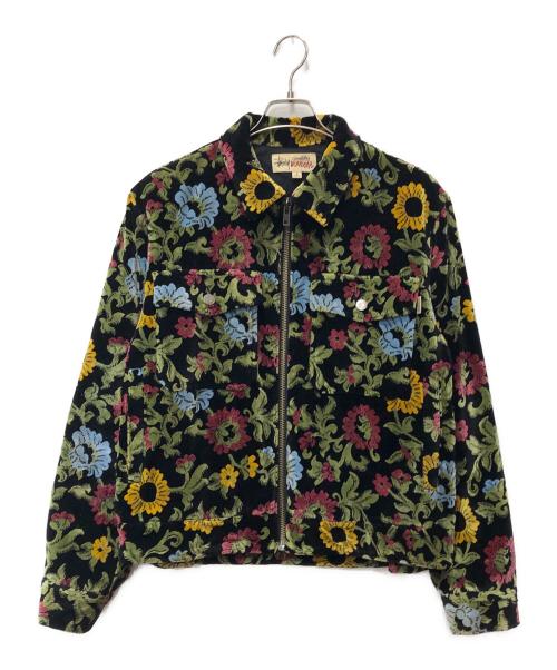 stussy（ステューシー）stussy (ステューシー) FLORAL JACQUARD JACKET ブラック サイズ:Sの古着・服飾アイテム