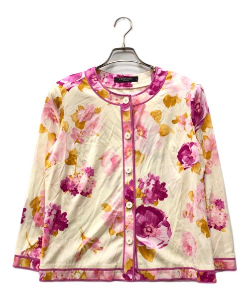LAONARD（レオナード）LAONARD (レオナード) 総柄カーディガン ベージュ×ピンク サイズ:40の古着・服飾アイテム