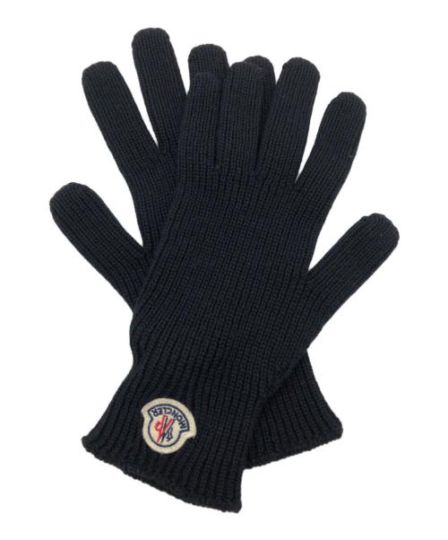 MONCLER（モンクレール）MONCLER (モンクレール) トリコロール アイコンワッペン ウール ニット グローブ ブラック サイズ:Lの古着・服飾アイテム