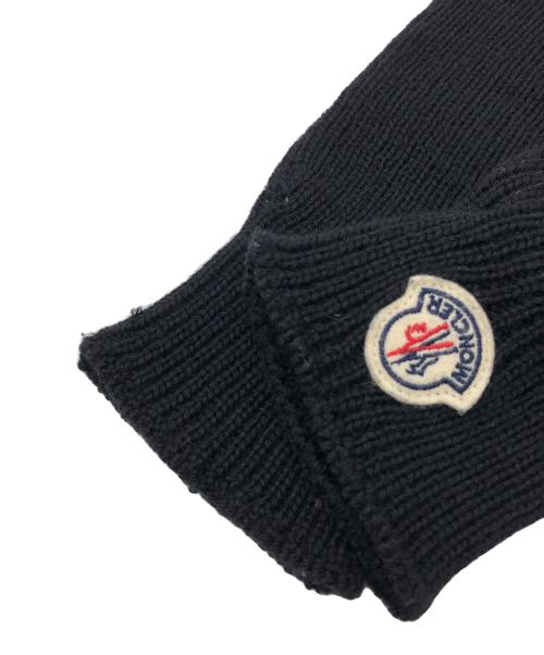 MONCLER（モンクレール）MONCLER (モンクレール) トリコロール アイコンワッペン ウール ニット グローブ ブラック サイズ:Lの古着・服飾アイテム