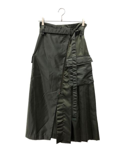 sacai（サカイ）sacai (サカイ) 23ss Nylon Twill Skirt グリーン サイズ:3の古着・服飾アイテム