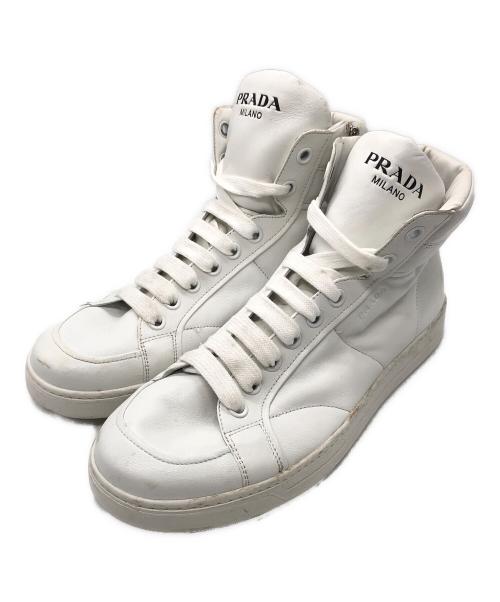 PRADA（プラダ）PRADA (プラダ) サイドジップハイカットスニーカー ホワイト サイズ:8の古着・服飾アイテム