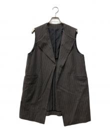 BACCA（バッカ）の古着「リネンコットンストライプ ノーカラーベスト」｜グレー