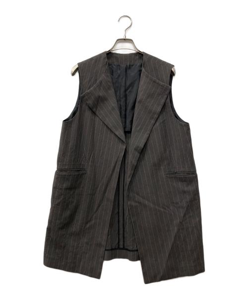 BACCA（バッカ）BACCA (バッカ) リネンコットンストライプ ノーカラーベスト グレー サイズ:36の古着・服飾アイテム