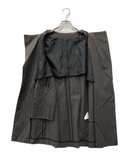 BACCA（バッカ）BACCA (バッカ) リネンコットンストライプ ノーカラーベスト グレー サイズ:36の古着・服飾アイテム