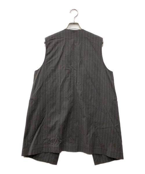 BACCA（バッカ）BACCA (バッカ) リネンコットンストライプ ノーカラーベスト グレー サイズ:36の古着・服飾アイテム