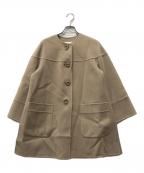 M-PREMIERエムプルミエ）の古着「ラムダブルノーカラーミドルコート」｜ベージュ