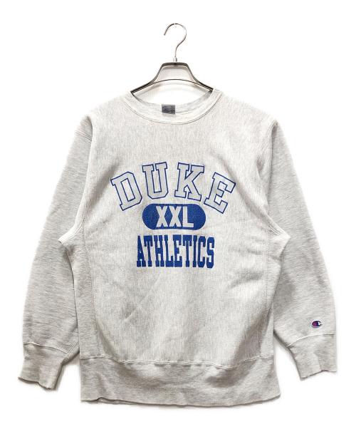 Champion REVERSE WEAVE（チャンピオン リバース ウィーブ）Champion REVERSE WEAVE (チャンピオン リバース ウィーブ) 三段プリントリバースウィーブスウェット グレー サイズ:Lの古着・服飾アイテム