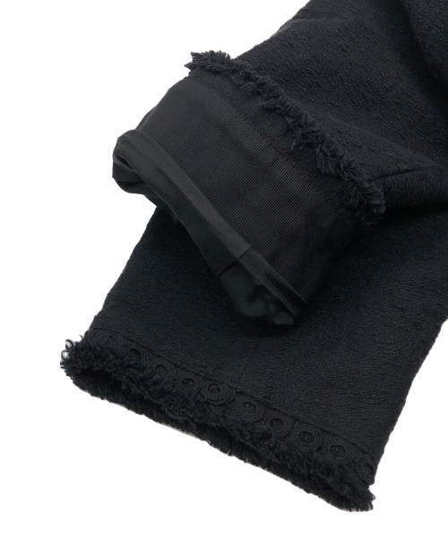 DRAWER（ドゥロワー）Drawer (ドゥロワー) ツイードフリンジノーカラージャケット ブラック サイズ:38の古着・服飾アイテム