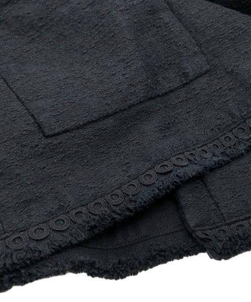 DRAWER（ドゥロワー）Drawer (ドゥロワー) ツイードフリンジノーカラージャケット ブラック サイズ:38の古着・服飾アイテム