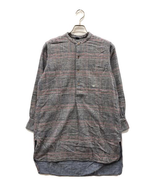 45R（フォーティファイブ・アール）45R (フォーティファイブ・アール) バンドカラーグレンチェックワンピース ネイビー サイズ:1の古着・服飾アイテム