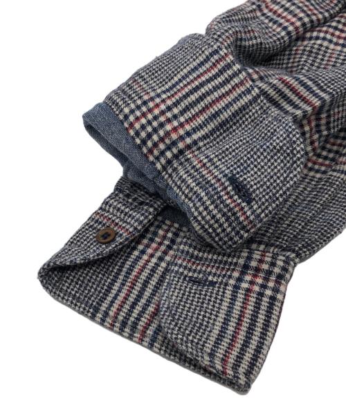 45R（フォーティファイブ・アール）45R (フォーティファイブ・アール) バンドカラーグレンチェックワンピース ネイビー サイズ:1の古着・服飾アイテム