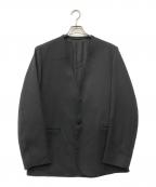 INVERTインバート）の古着「ポリエステルフェイクツイードノーカラーボタンレスジャケット」｜ブラック