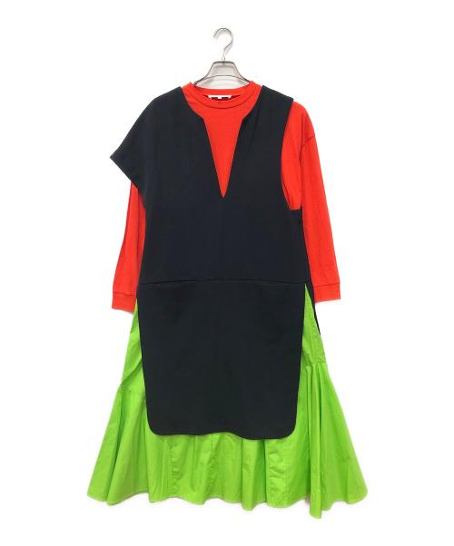 ENFOLD（エンフォルド）ENFOLD (エンフォルド) ダブルクロスレイヤーワンピース ネイビー サイズ:36の古着・服飾アイテム