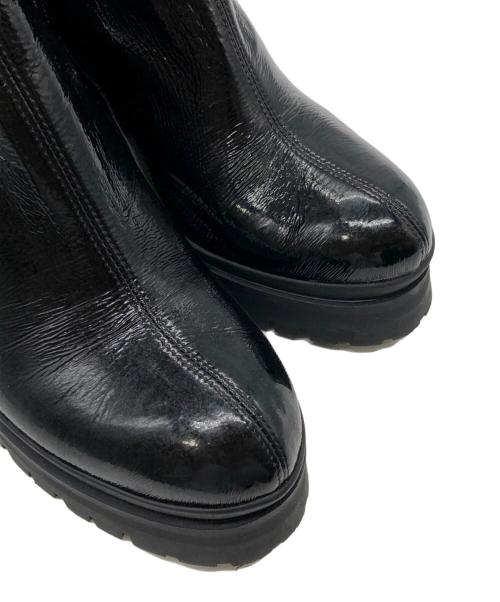 MIU MIU（ミュウミュウ）MIU MIU (ミュウミュウ) エナメルチャンキーヒールブーツ ブラック サイズ:36.5の古着・服飾アイテム