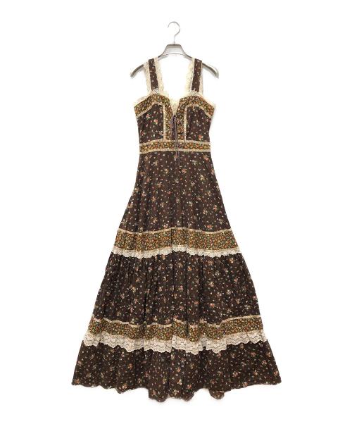 gunne sax（ガ二―サックス）gunne sax (ガ二―サックス) レトロフラワーキャミソールワンピース ブラウン サイズ:9の古着・服飾アイテム