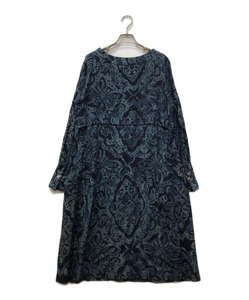 45R（フォーティファイブ・アール）45R (フォーティファイブ・アール) インディゴ胡桃抜染プリントワンピース ネイビー サイズ:3の古着・服飾アイテム