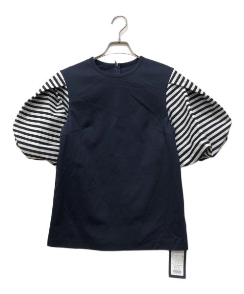 BORDERS at BALCONY（ボーダーズアットバルコニー）BORDERS AT BALCONY (ボーダーズアットバルコニー) PUFF SLEEVE TEE ネイビー×ホワイト サイズ:36の古着・服飾アイテム
