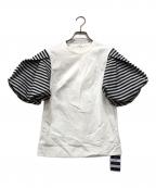 BORDERS at BALCONYボーダーズアットバルコニー）の古着「別注HEART NECK TWILL BLOUSE」｜ホワイト