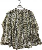 45Rフォーティファイブ・アール）の古着「インドストライプフラワーブロックプリントのスモックブラウス」｜グリーン