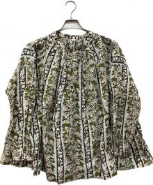 45R（フォーティファイブ・アール）の古着「インドストライプフラワーブロックプリントのスモックブラウス」｜グリーン