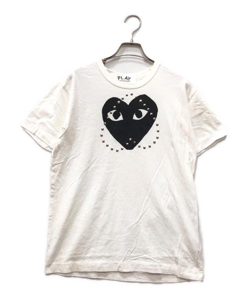 PLAY COMME des GARCONS（プレイコムデギャルソン）PLAY COMME des GARCONS (プレイコムデギャルソン) スタッズハートプリントTシャツ ホワイト サイズ:Mの古着・服飾アイテム