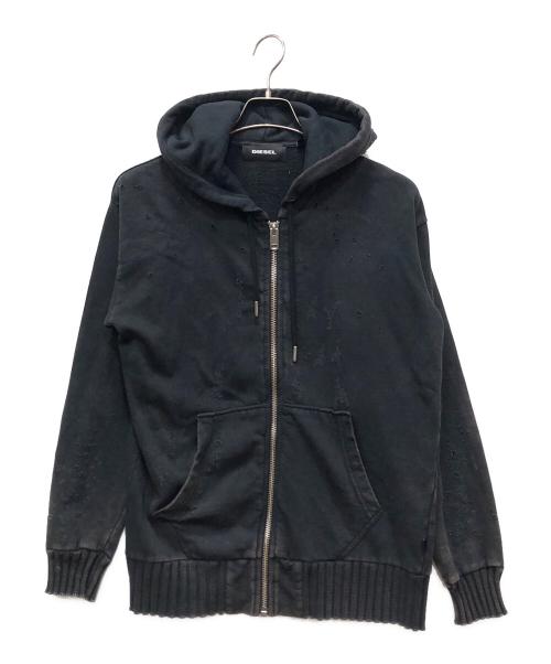 DIESEL（ディーゼル）DIESEL (ディーゼル) ダメージ加工ジップパーカー ブラック サイズ:XSの古着・服飾アイテム