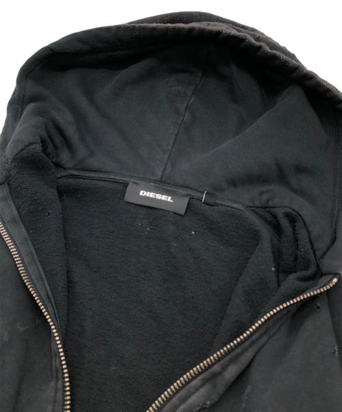 DIESEL（ディーゼル）DIESEL (ディーゼル) ダメージ加工ジップパーカー ブラック サイズ:XSの古着・服飾アイテム