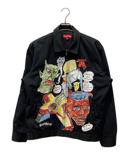 SUPREME（シュプリーム）Supreme (シュプリーム) DANIEL JOHNSTON (ダニエル・ジョンストン) EMBROIDERED WORK JACKET ブラック サイズ:Mの古着・服飾アイテム