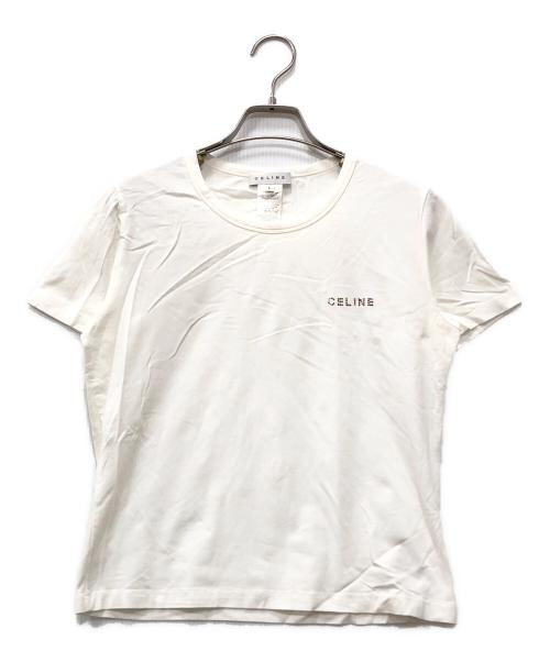 CELINE（セリーヌ）CELINE (セリーヌ) スパンコールロゴTシャツ ホワイト サイズ:Lの古着・服飾アイテム