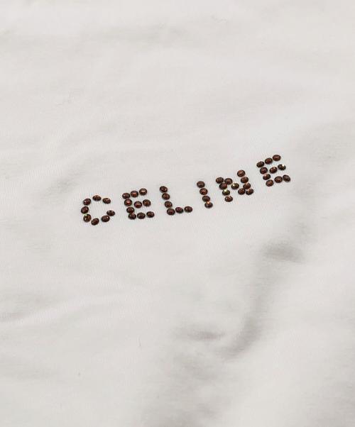 CELINE（セリーヌ）CELINE (セリーヌ) スパンコールロゴTシャツ ホワイト サイズ:Lの古着・服飾アイテム