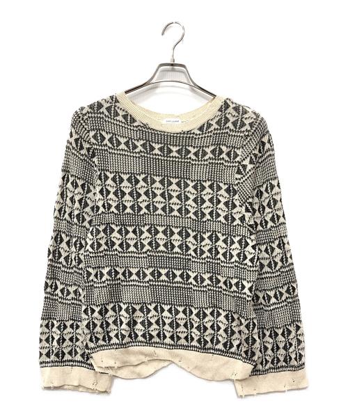 Saint Laurent Paris（サンローランパリ）Saint Laurent Paris (サンローランパリ) ダメージ加工総柄ニット ホワイト サイズ:XSの古着・服飾アイテム