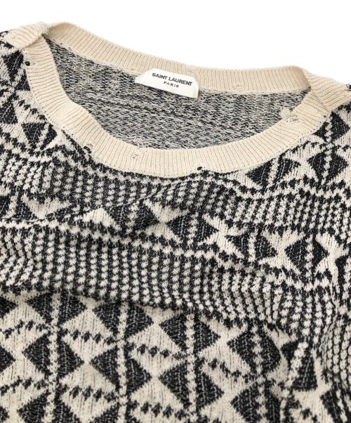 Saint Laurent Paris（サンローランパリ）Saint Laurent Paris (サンローランパリ) ダメージ加工総柄ニット ホワイト サイズ:XSの古着・服飾アイテム