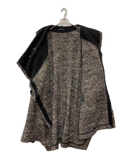 Y's（ワイズ）Y's (ワイズ) ヘリンボーンツイードポンチョ ブラック サイズ:1の古着・服飾アイテム