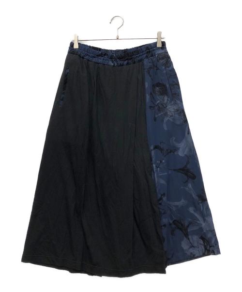 YOHJI YAMAMOTO（ヨウジヤマモト）YOHJI YAMAMOTO (ヨウジヤマモト) フラワープリント切替ワイドパンツ ブラック サイズ:1の古着・服飾アイテム