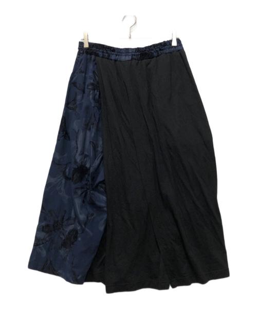 YOHJI YAMAMOTO（ヨウジヤマモト）YOHJI YAMAMOTO (ヨウジヤマモト) フラワープリント切替ワイドパンツ ブラック サイズ:1の古着・服飾アイテム