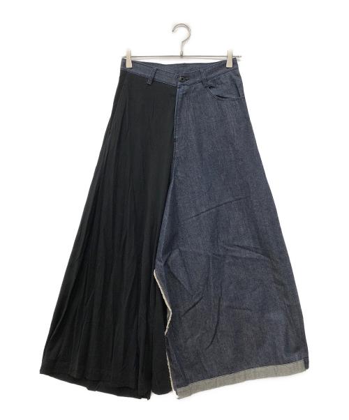 YOHJI YAMAMOTO（ヨウジヤマモト）YOHJI YAMAMOTO (ヨウジヤマモト) デニム切替ワイドパンツ ブラック サイズ:1の古着・服飾アイテム