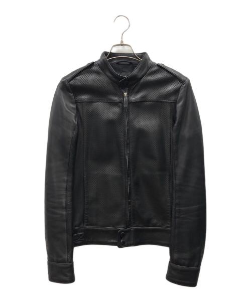 GUCCI（グッチ）GUCCI (グッチ) パンチングシングルラムレザージャケット ブラック サイズ:44の古着・服飾アイテム