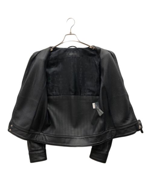 GUCCI（グッチ）GUCCI (グッチ) パンチングシングルラムレザージャケット ブラック サイズ:44の古着・服飾アイテム