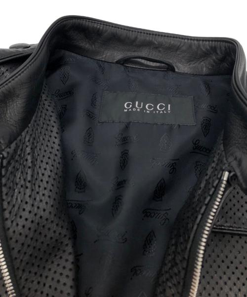 GUCCI（グッチ）GUCCI (グッチ) パンチングシングルラムレザージャケット ブラック サイズ:44の古着・服飾アイテム