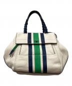 TORY BURCHトリーバーチ）の古着「ハーフムーンストライプサッチェル」｜ホワイト