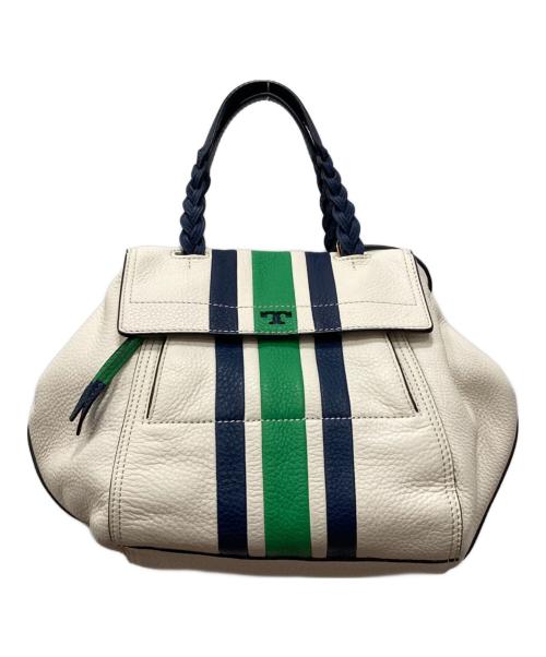 TORY BURCH（トリーバーチ）TORY BURCH (トリーバーチ) ハーフムーンストライプサッチェル ホワイトの古着・服飾アイテム