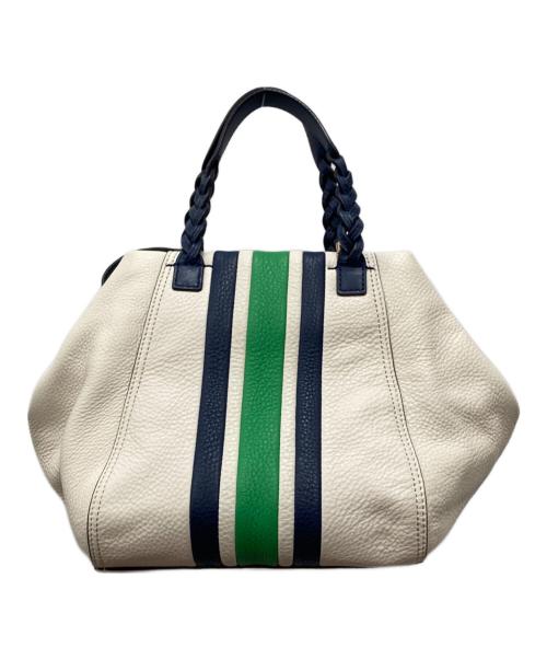TORY BURCH（トリーバーチ）TORY BURCH (トリーバーチ) ハーフムーンストライプサッチェル ホワイトの古着・服飾アイテム