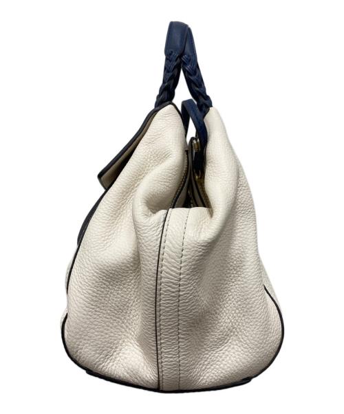 TORY BURCH（トリーバーチ）TORY BURCH (トリーバーチ) ハーフムーンストライプサッチェル ホワイトの古着・服飾アイテム